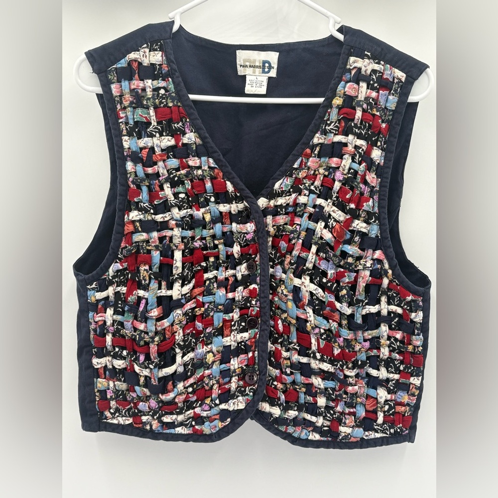 Paul Harris Design Patchwork‎ Woven Vest Boho Cottagecore Size L Vintage